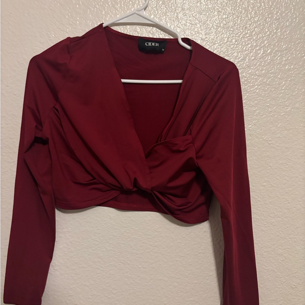 Cider Burgundy Twist Front Crop Top